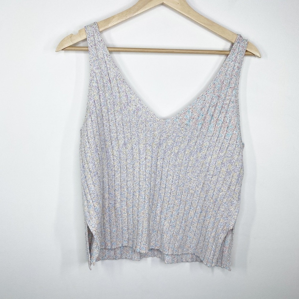 Cupcakes and Cashmere Marshmallow Space Dye Metallic Ribbed Knit Tank Top S